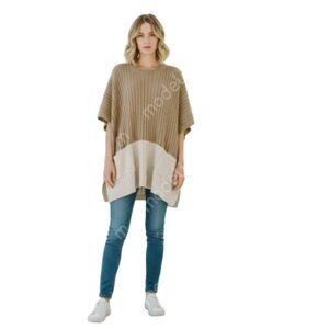 Cocogio Made in Italy Alpaca Wool Blend Colorblock Poncho